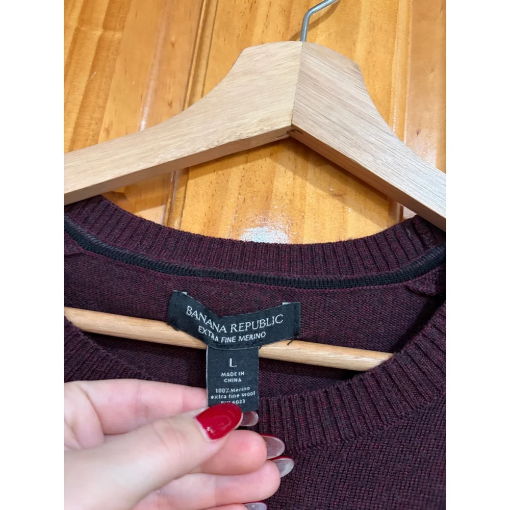 Banana Republic Extra Fine Merino Wool Crewneck Sweater Burgundy Large Men